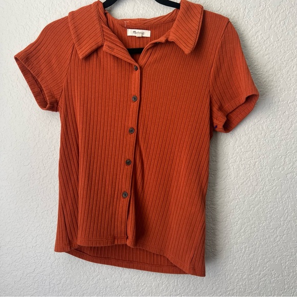Madewell Rust Button-Up Ribbed Top - Picture 1 of 6